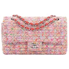 Chanel Multicolor Quilted Tweed Medium Double Flap Light Gold