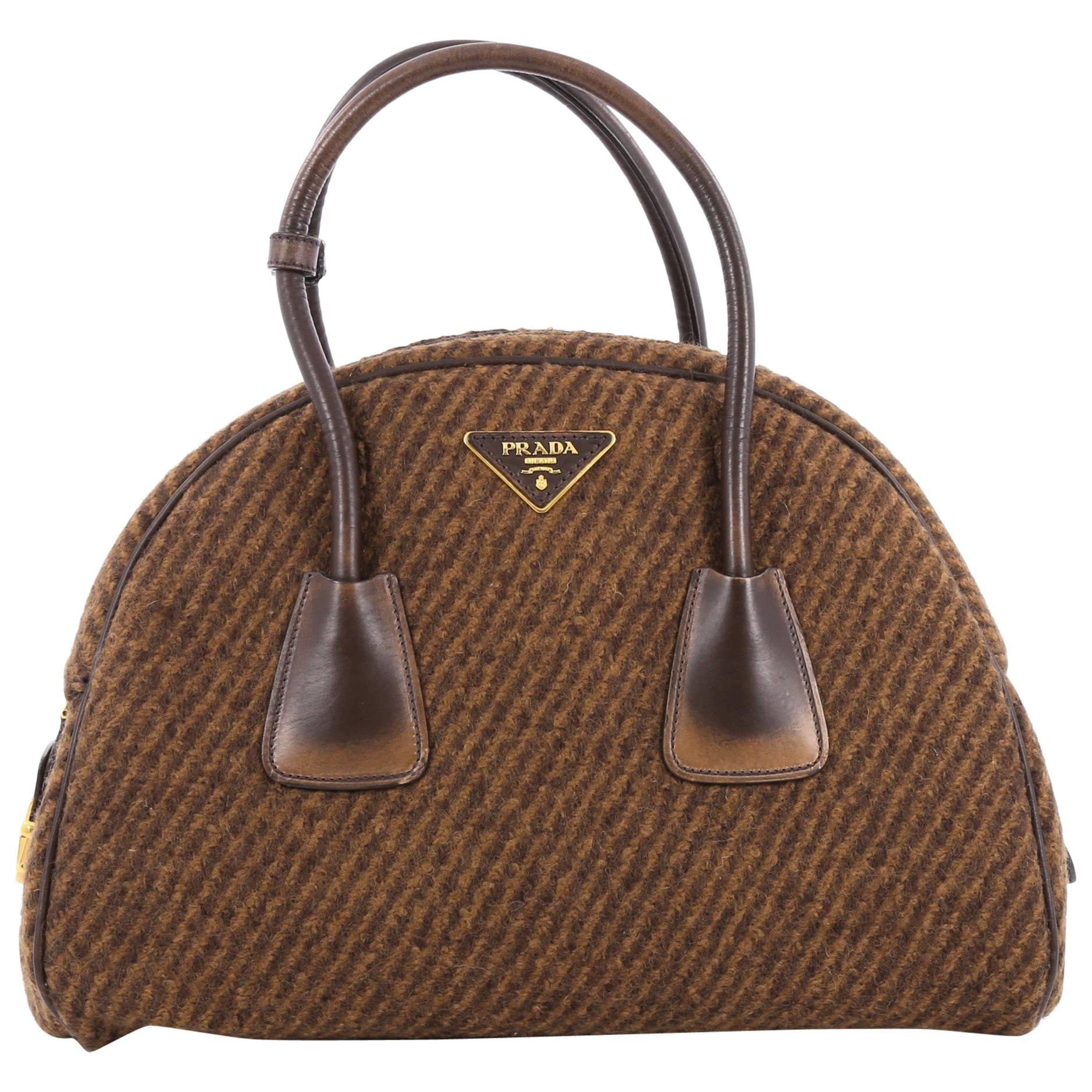 Prada Vichy Vintage Bowler Bag Tweed Large