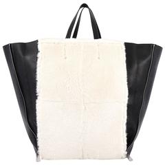 Celine Vertical Gusset Cabas Tote Shearling and Leather Large