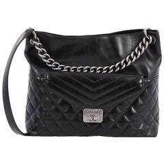 Chanel Chevron Pocket Hobo Quilted Calfskin Large