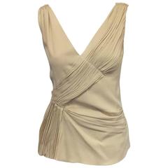Picture Perfect Prada Pleated Sleeveless Blouse in Soft Beige Viscose 5