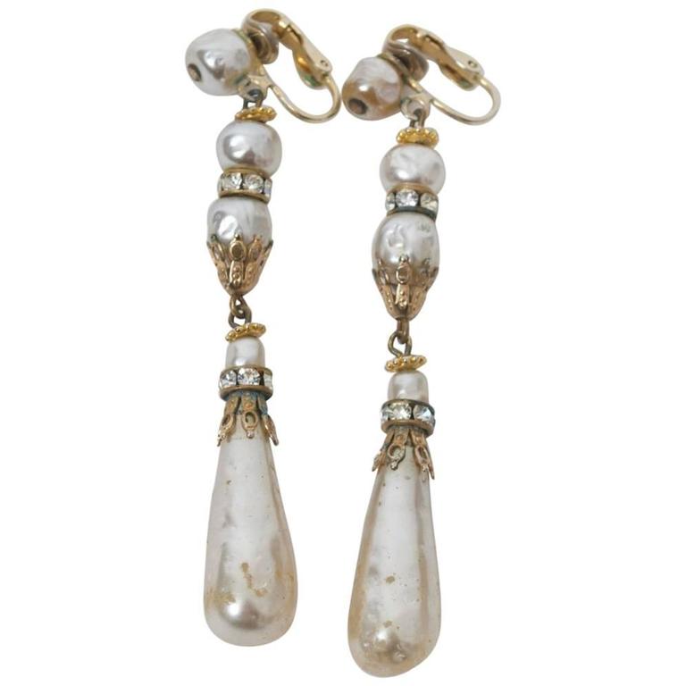Hattie Carnegie Long Pearl Drop Earrings For At 1stdibs Hattie Carnegie Long Pearl Drop Earrings For