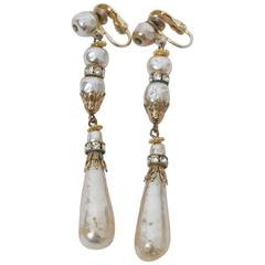 Vintage Hattie Carnegie Long Pearl Drop Earrings