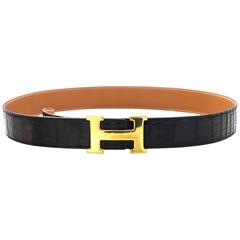 Hermes Black Alligator Goldtone H Belt Kit Sz 85rt. $3,850 6