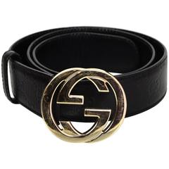 Gucci Black Leather Monogram Logo Belt sz US36/ EU90
