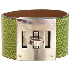 Hermes Green Lizard Kelly Dog Cuff Bracelet sz S