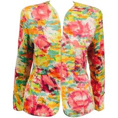 Celebrated Chanel Multi Color Flower Print Jacket with 2 Front Pockets