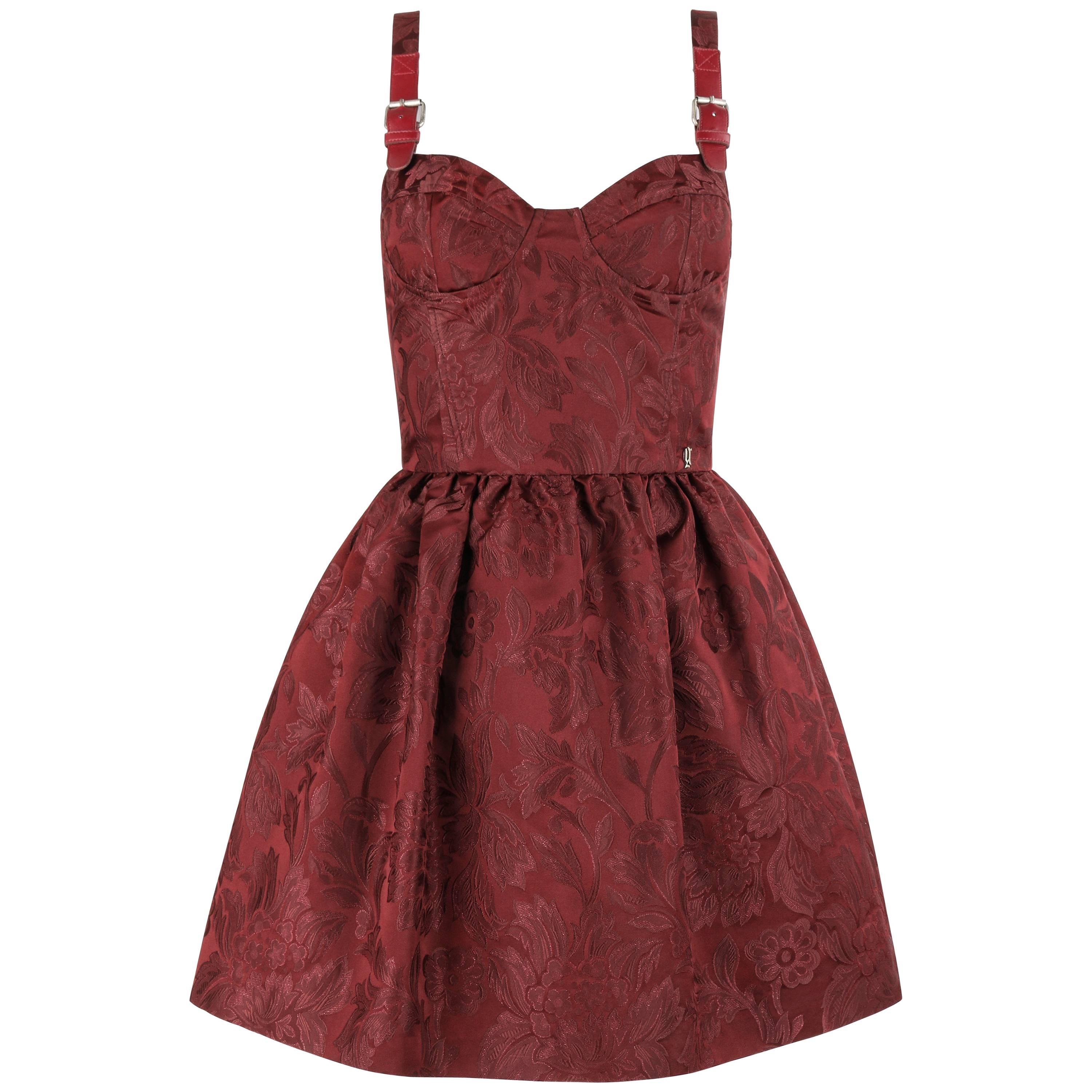 JOHN GALLIANO A/W 2010 Wine Red Floral Brocade Buckle Strap Cocktail ...