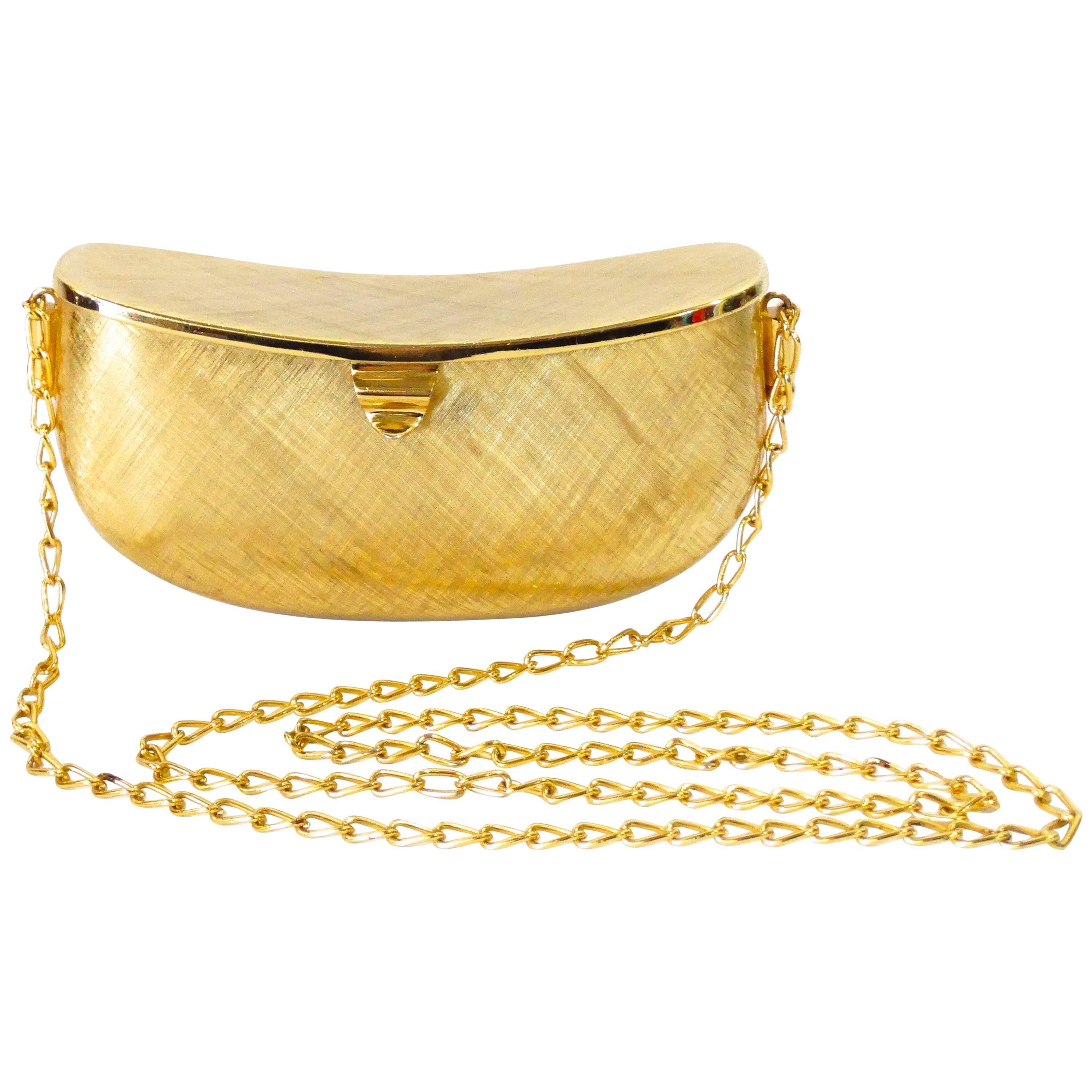Chic 1980s Rodo Brushed Gold Metal Bean Clutch 