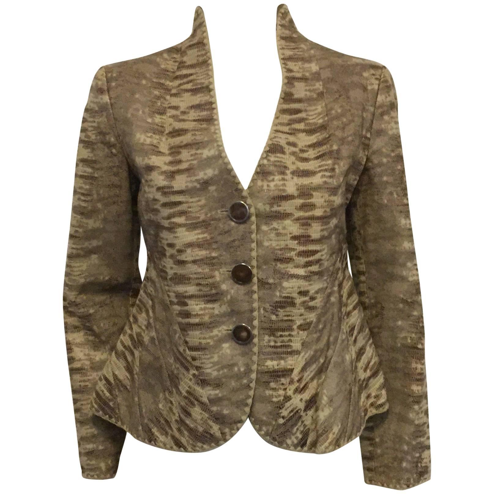 Giorgio Armani's Reptile Embossed Lambskin Trendy Jacket in Ivory and Brown  