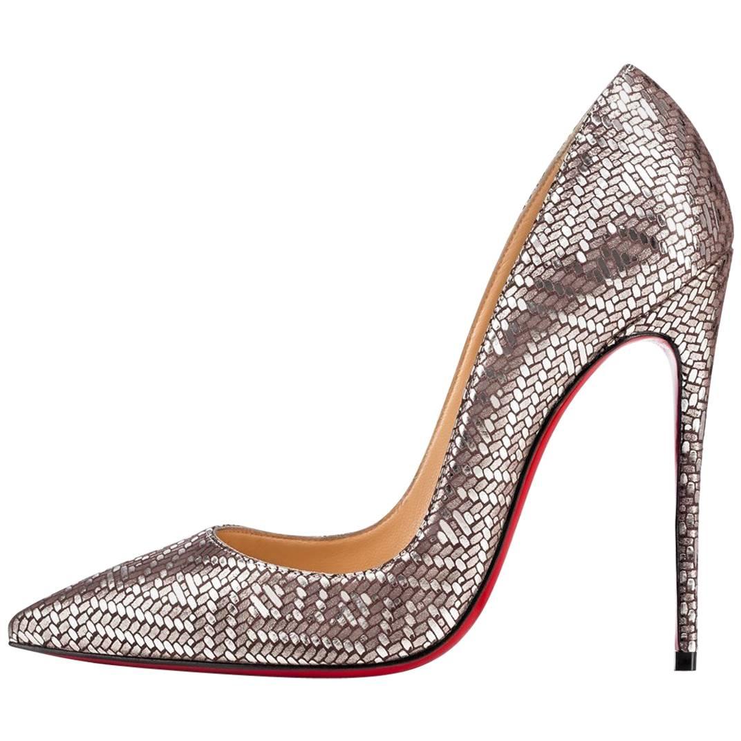 Christian Louboutin New Leather Silver Geometric So Kate Heels Pumps in Box