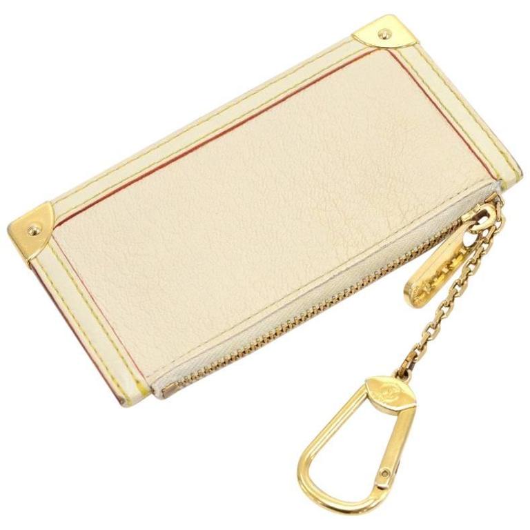 Louis Vuitton Pochette Cles White Suhali Leather Coin Key Case at 1stDibs