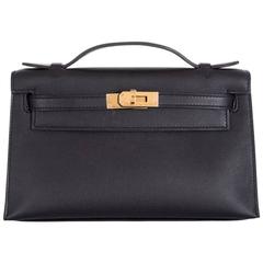 Hermes Kelly Pochette Clutch Cut Black Gold hardware 4