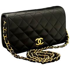 CHANEL Chain Shoulder Bag Clutch Black Quilted Flap Lambskin Purse 10