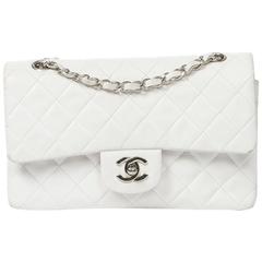 Vintage Chanel Classic Double Flap 23cm White Quilted Leather