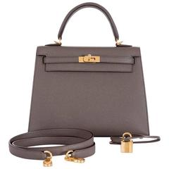 Hermes Kelly 25cm Sellier Etain Shoulder Bag Gold hardware