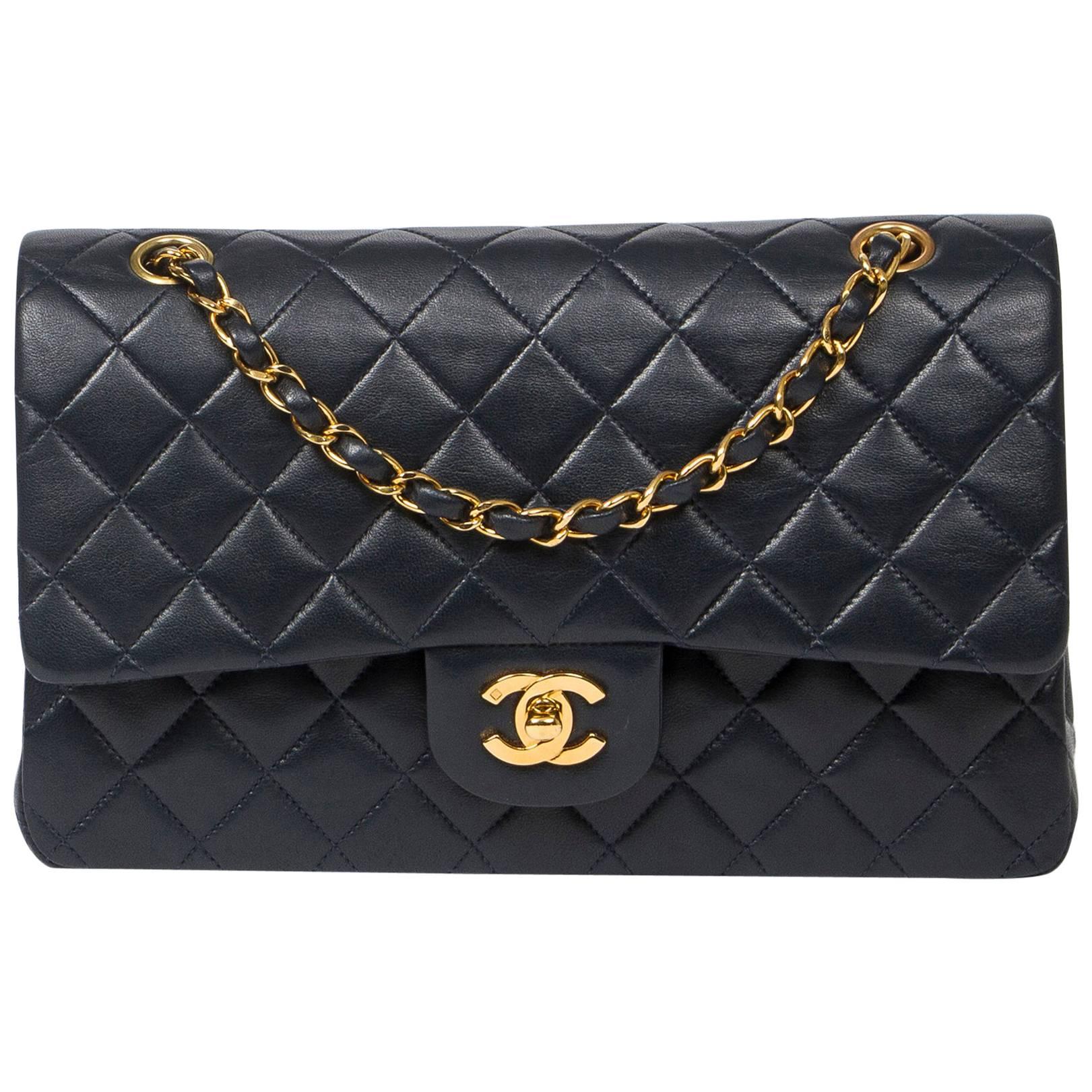 Chanel Classic Double Flap 26cm Navy Leather