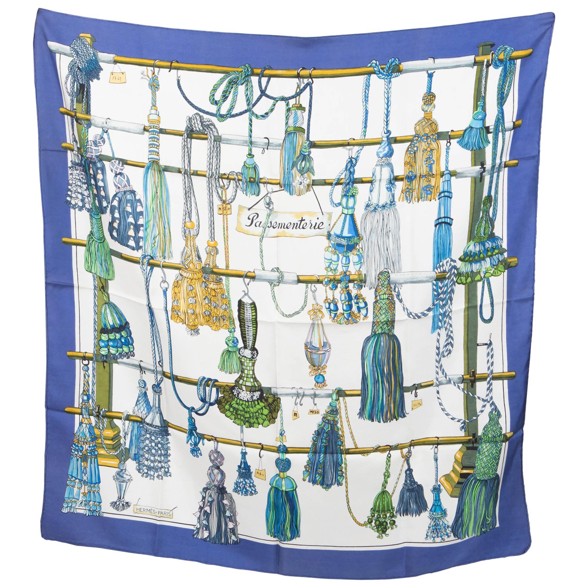 Rare Echarpe Hermès Bleu Gorgeous Passementerie