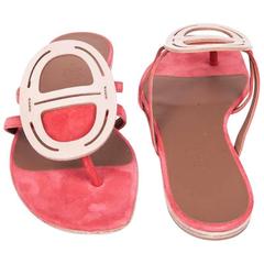 HERMES Mules Size 39FR in Pink Velvet Calfskin 