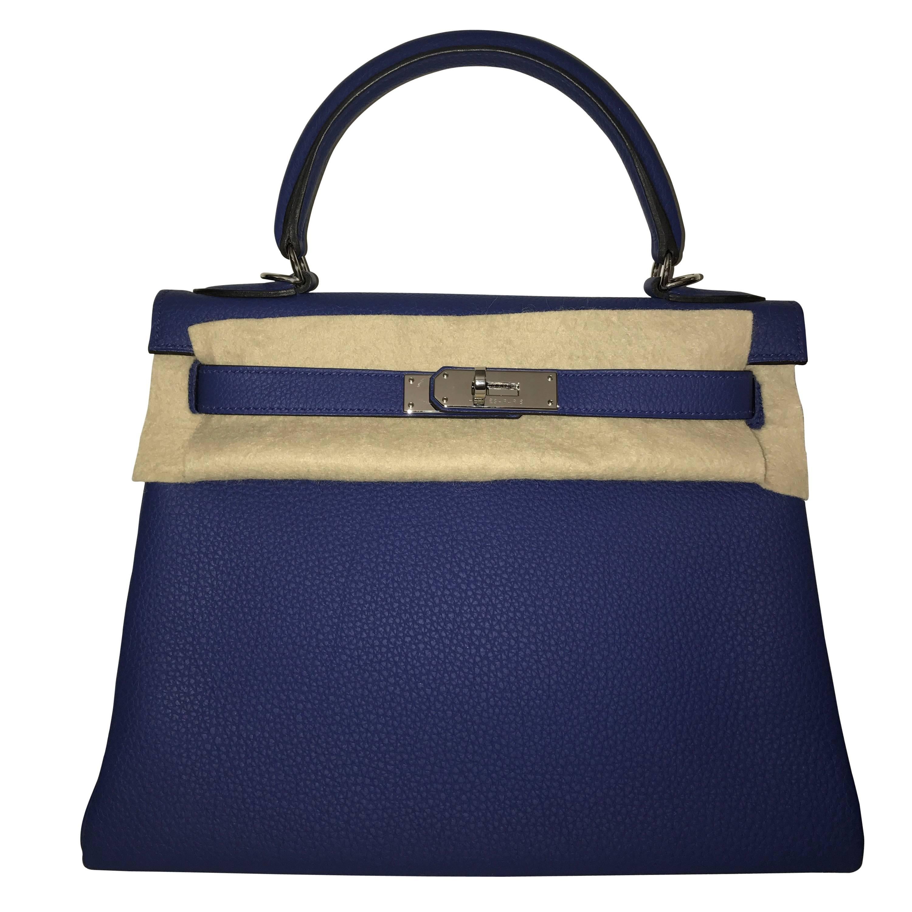 Hermes Kelly 28 Electric Blue Togo PHW  For Sale