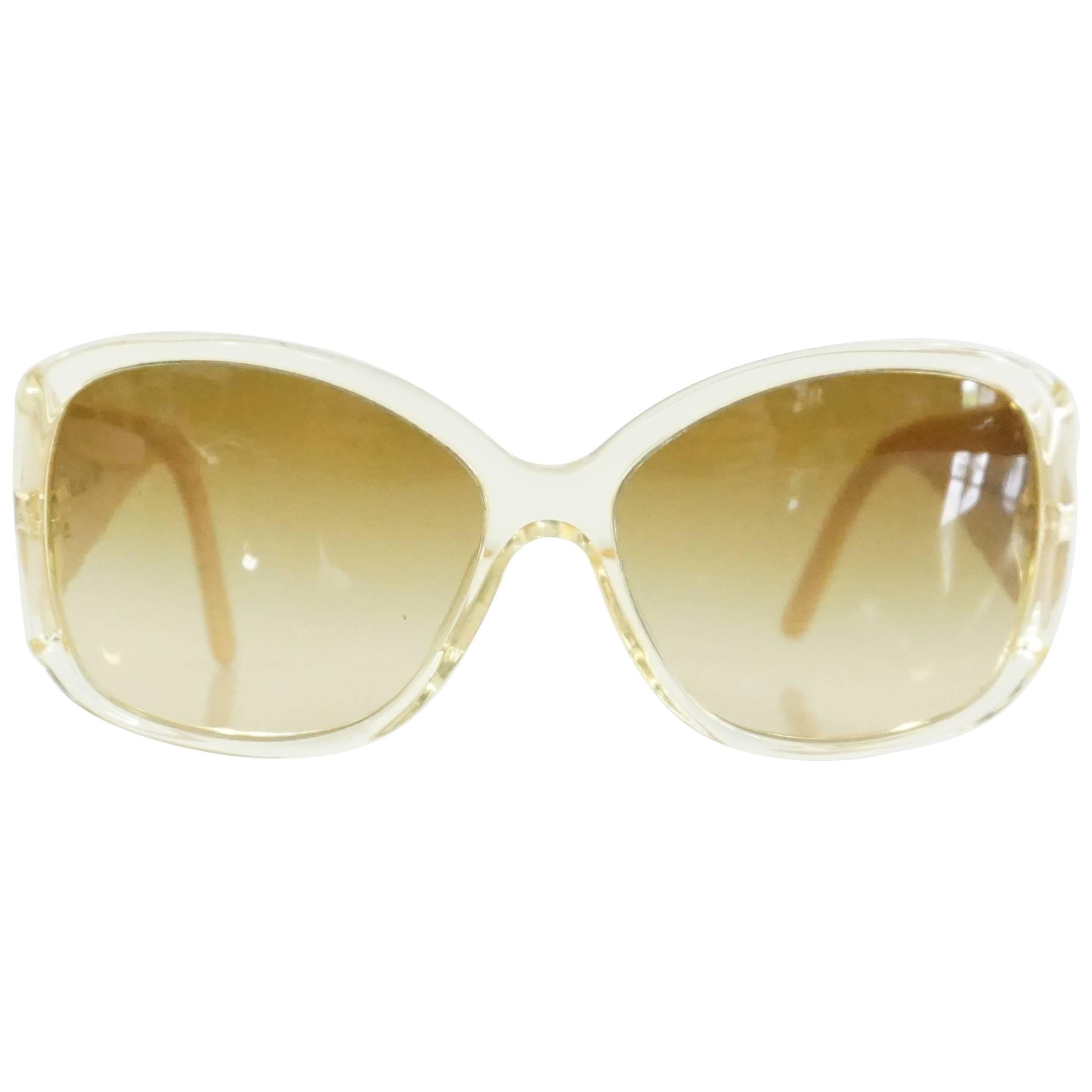 Versace Beige with White and Gold Bow Detailing Sunglasses