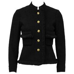 Vintage 1980's Chanel Black Boucle Jacket with Fringe 