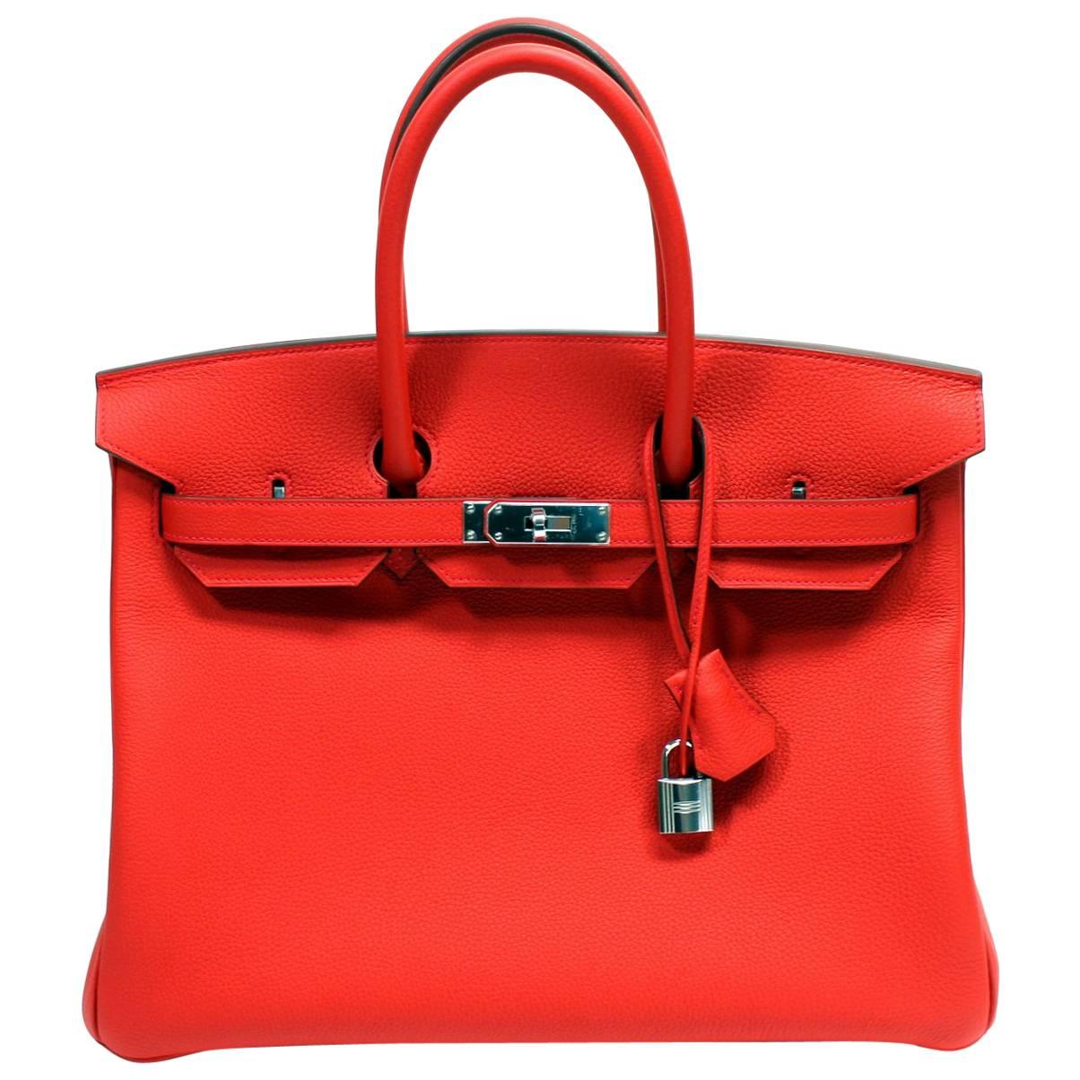 Hermès Geranium Togo 35 cm Birkin Bag with Palladium For Sale