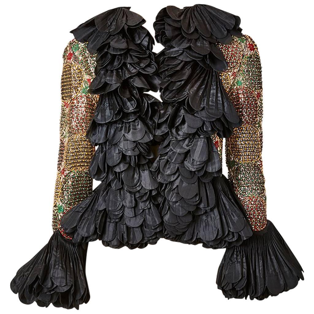 Couture Ruffled and Beaded Evening Jacket