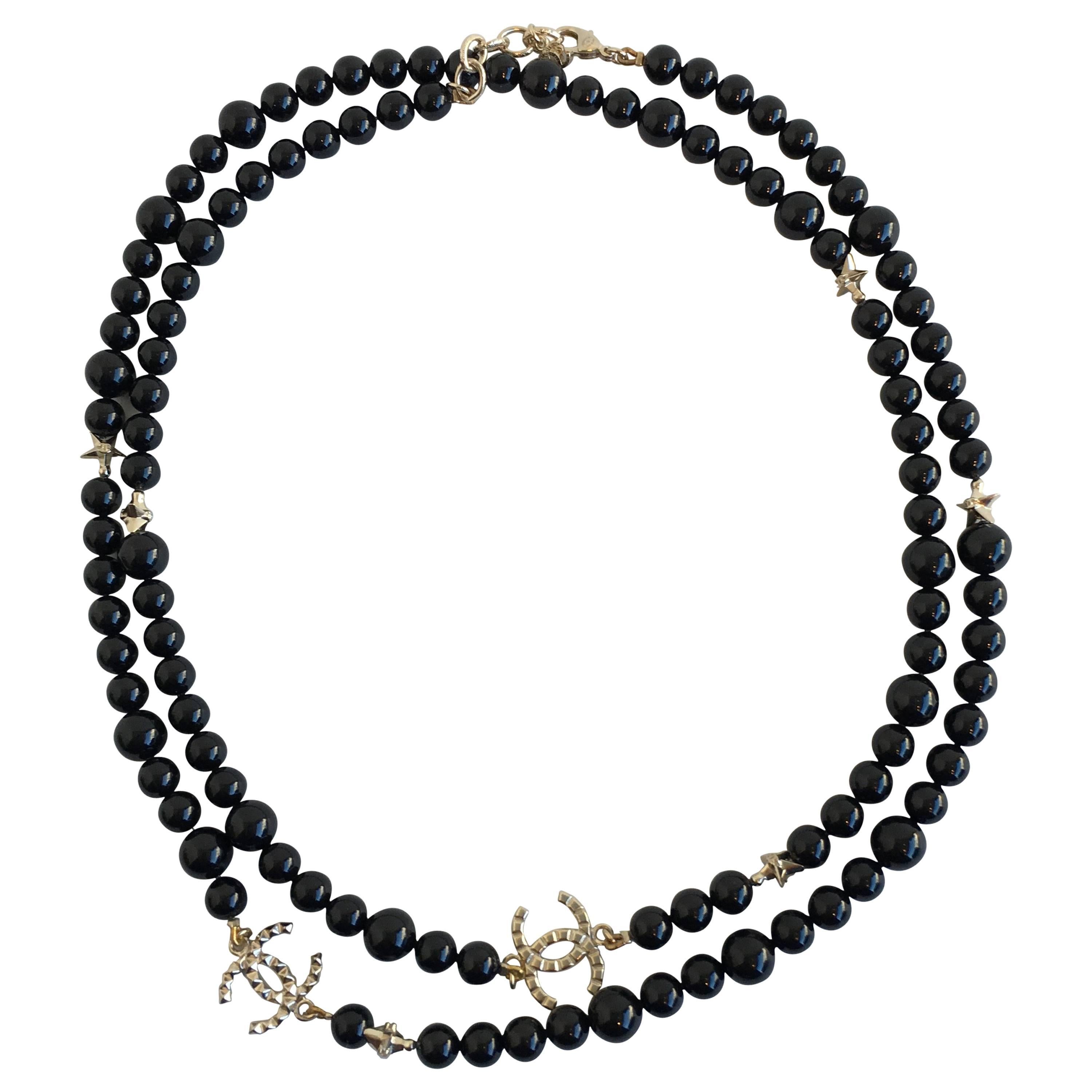 Chanel Black Beaded Necklace For Sale