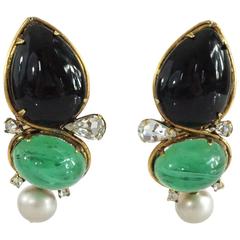 Iradj Moini Black and Green Stone Earrings