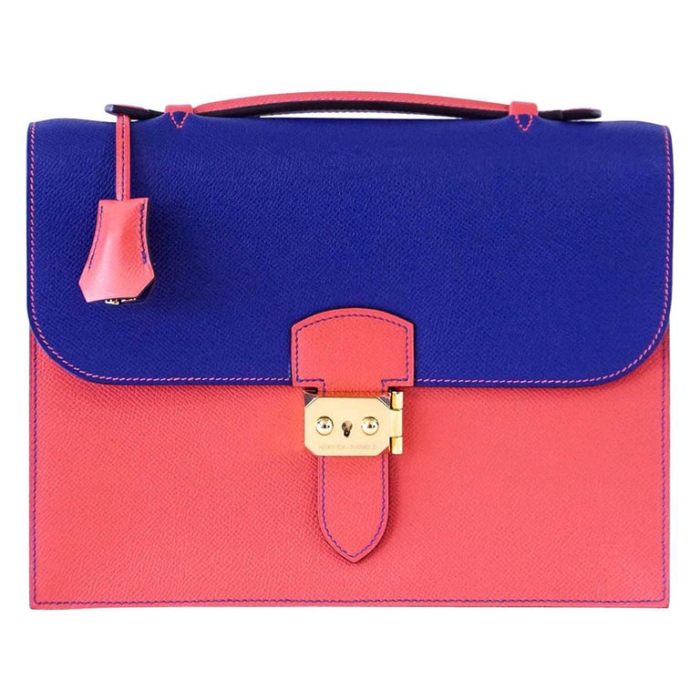 Hermes Kelly Depeche HSS 38 Briefcase Blue Electric Gold Hardware Epsom  Leather For Sale at 1stDibs