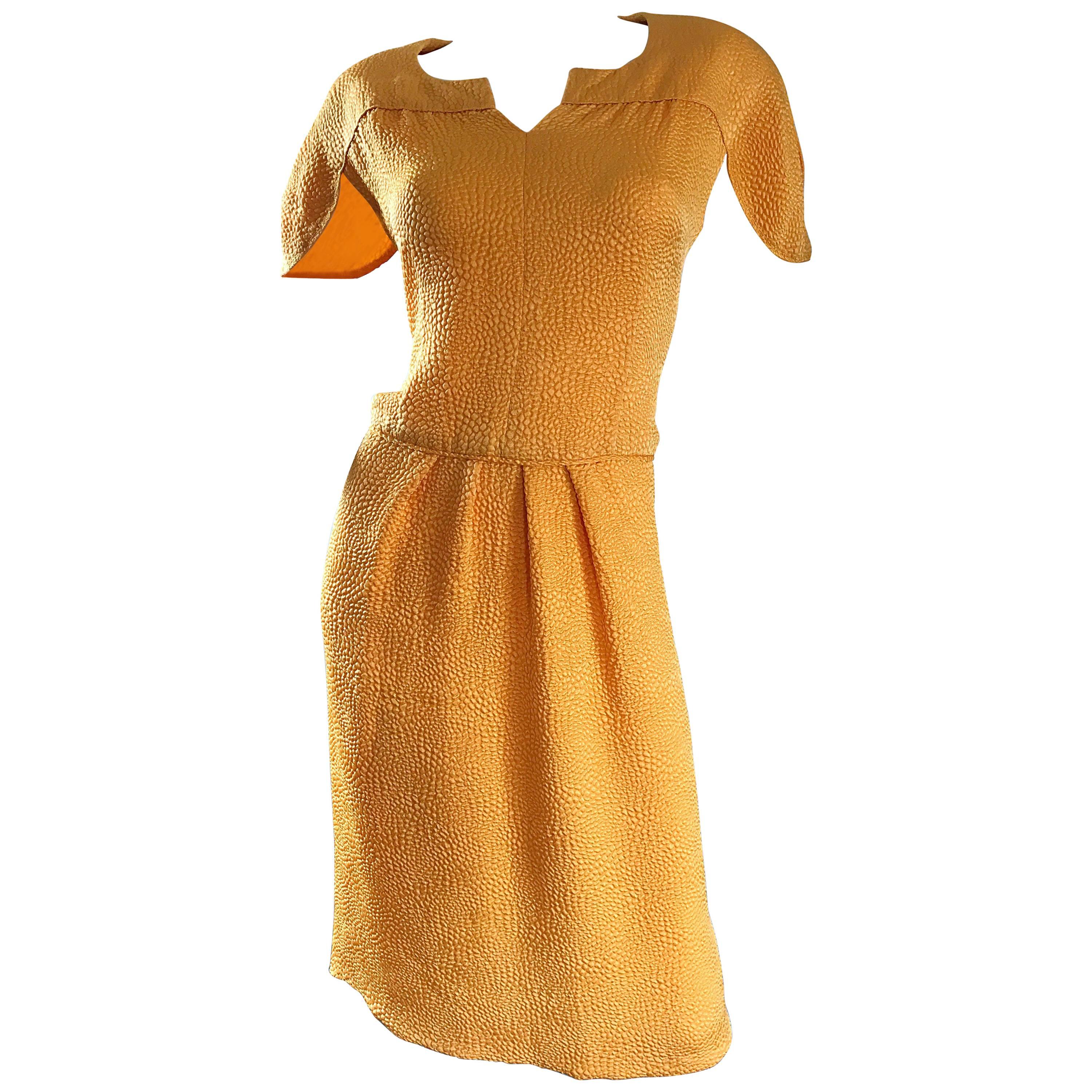 Size 14 NWT Vintage Ripetta Roma $4, 200 Neiman Marcus Marigold 1990s Silk Dress For Sale