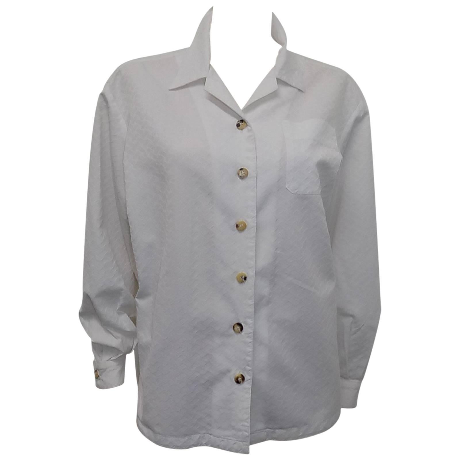 Hermes white Cotton shirt Blouse with horne buttons For Sale