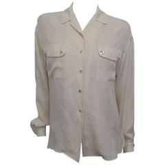 Chanel Rare Vintage cream silk Jacquard  blouse shirt sz 44