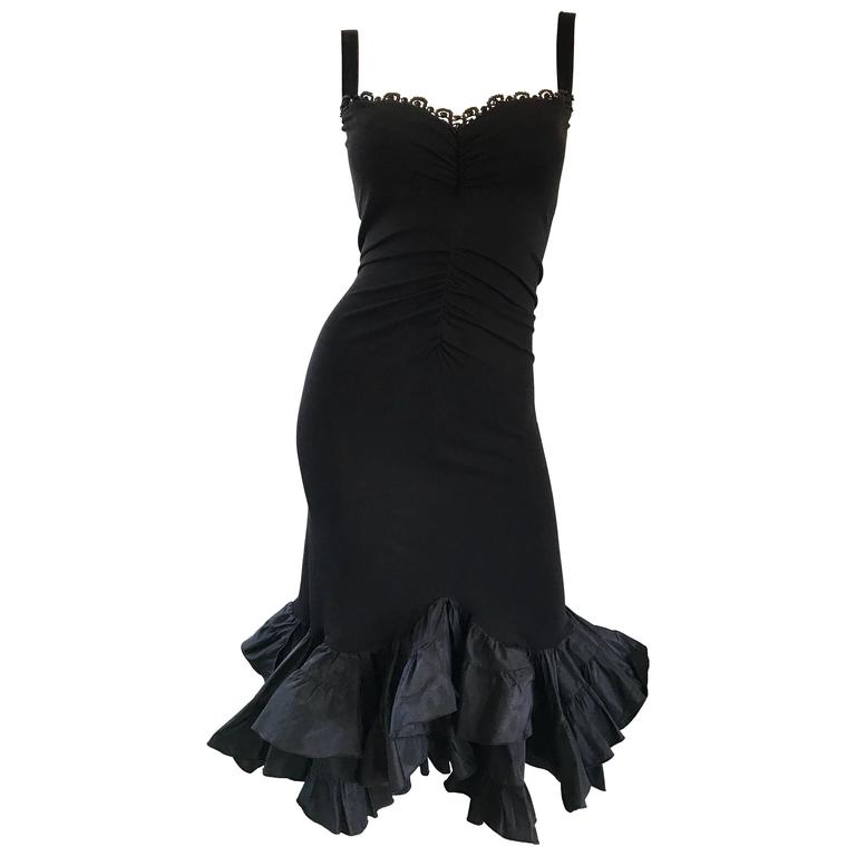 1990s Max Mara Black Jersey Sequin Bodycon Jersey Mermaid Vintage