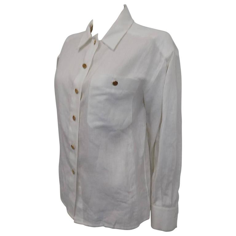 Chanel white button up long sleeves dress shirt