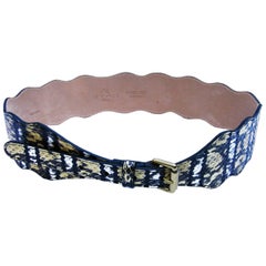 Ceinture ETRO en cuir de serpent jaune, noir et blanc, 80 cm de large, neuve