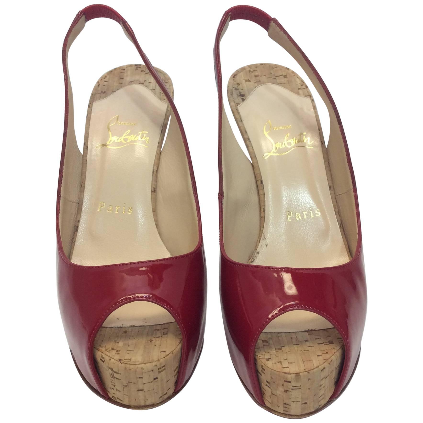 Christian Louboutin Patent Leather Peep Toe Pumps For Sale
