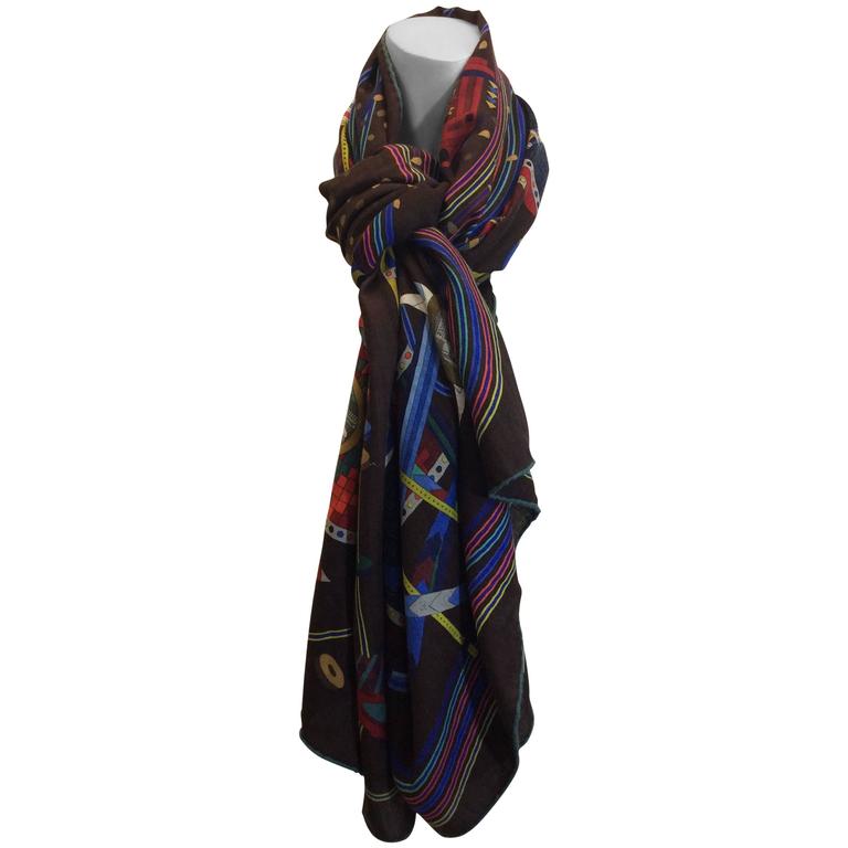 Hermes Cashmere And Silk Le Laboratoire Du Temps Shawl For Sale at 1stDibs