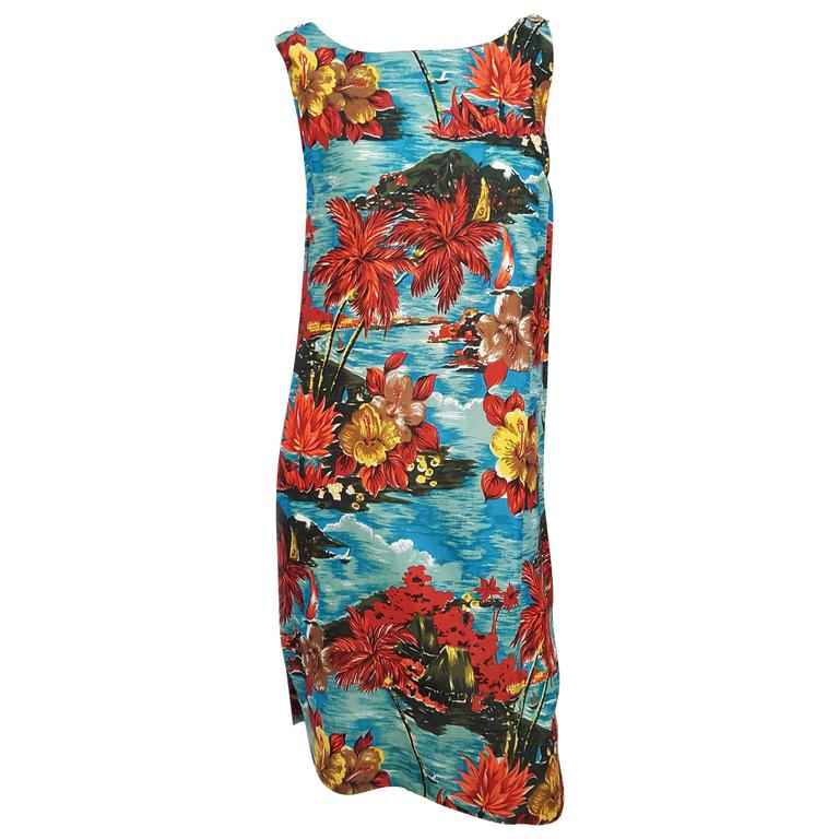 1950s Hawaiian Print Shift Dress Cover Up at 1stdibs