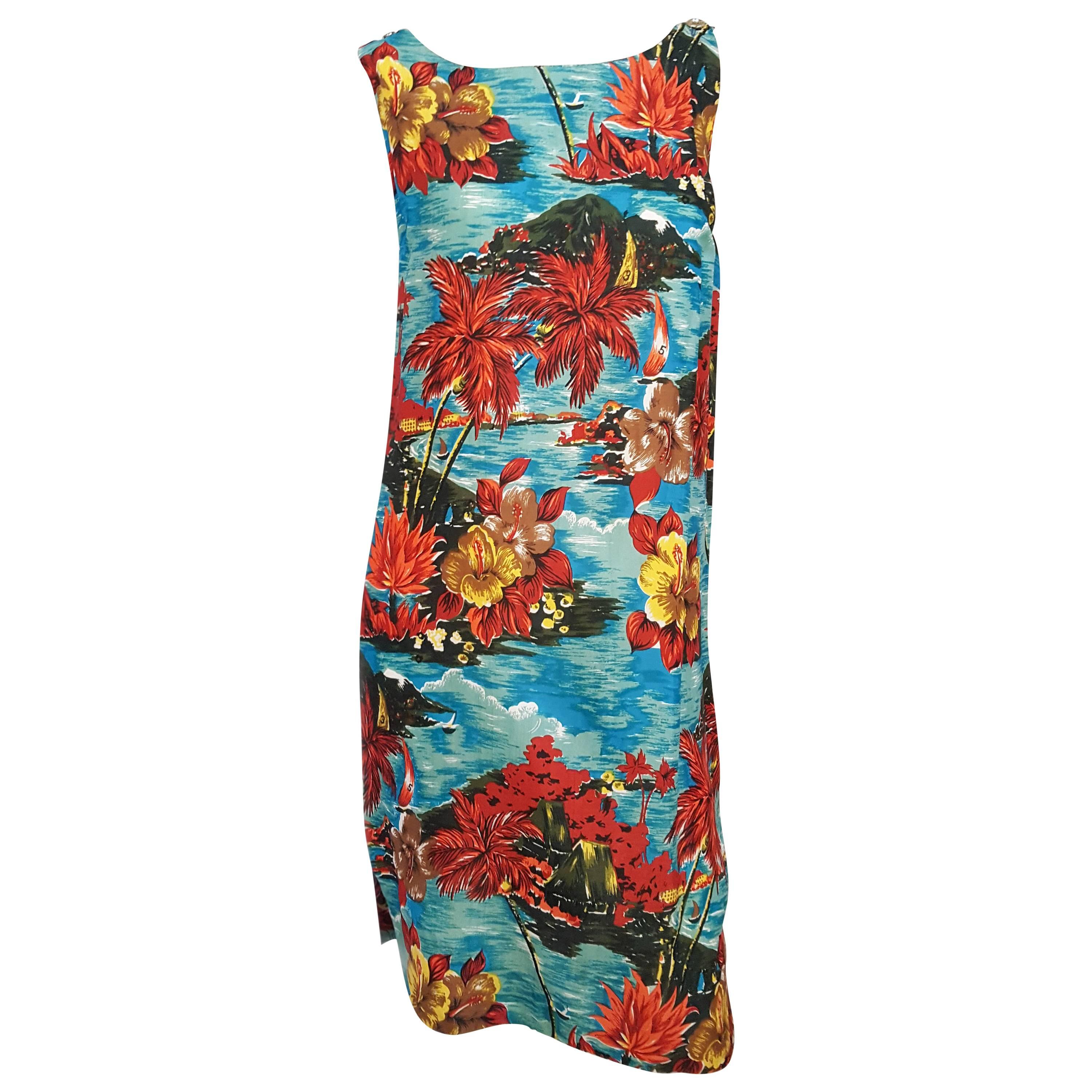 1950s Hawaiian Print Shift Dress Cover Up