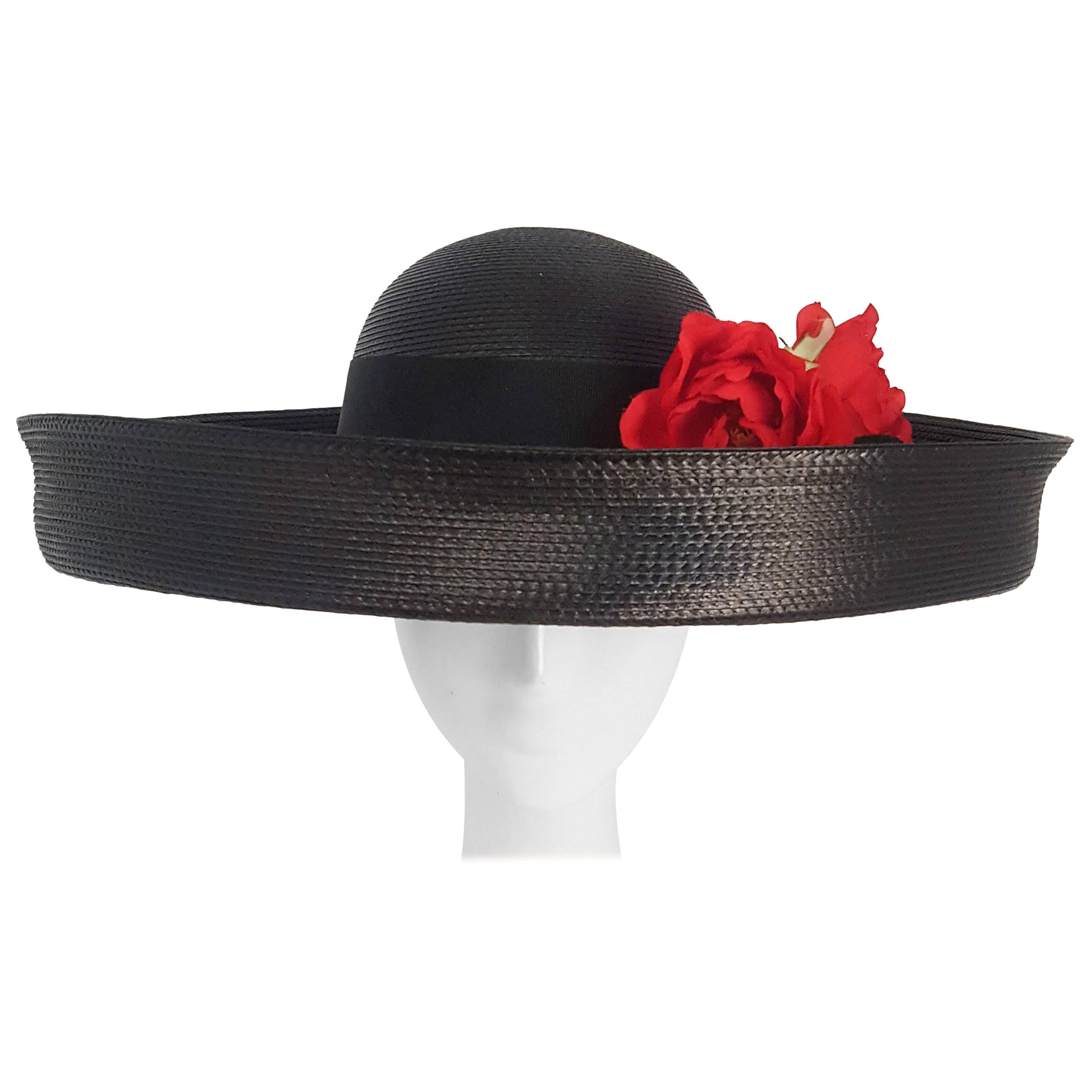 1980s Straw Sunhat w/ Roses