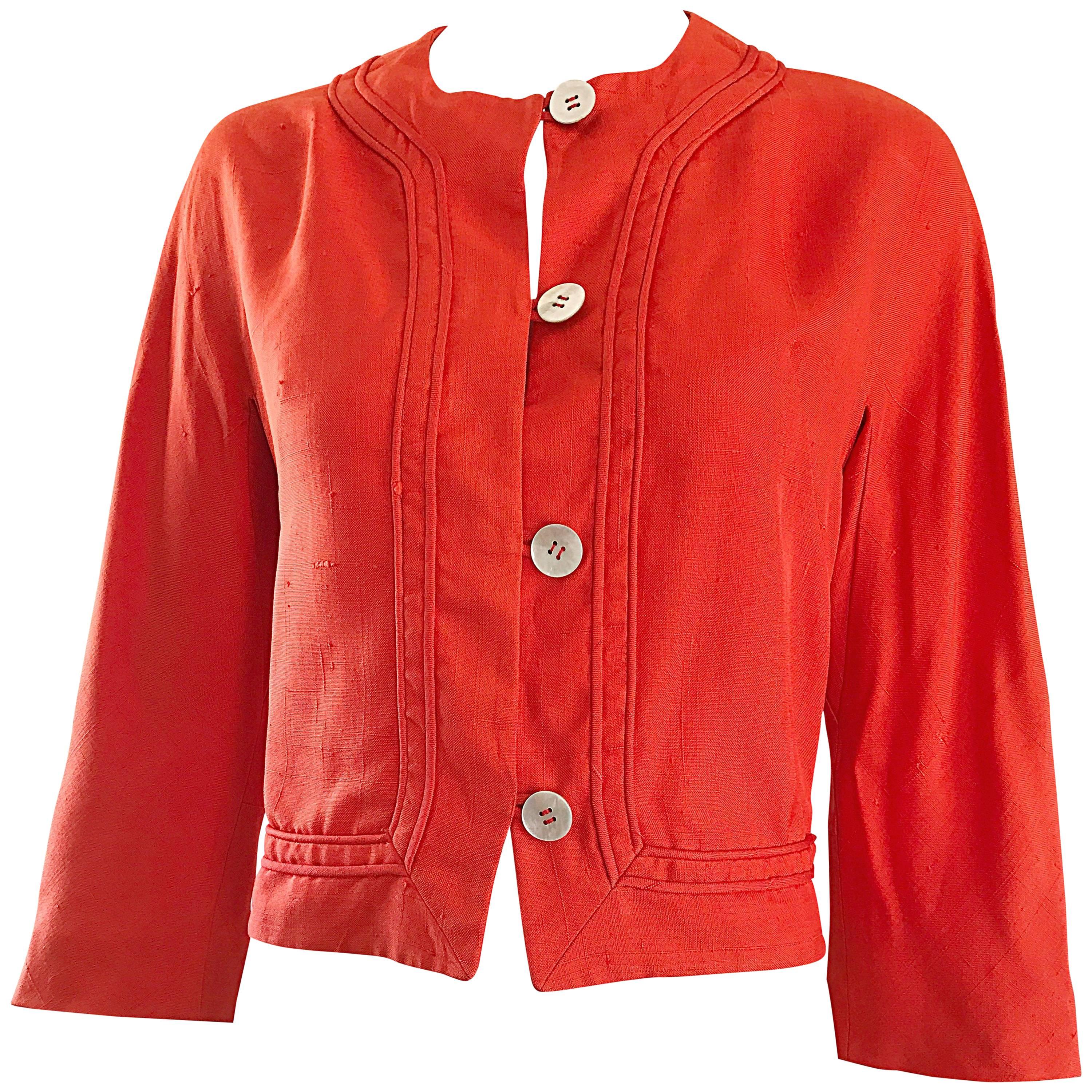 1960s Abercrombie & Fitch Orange Linen Vintage 60s Cropped Jacket