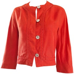 1960s Abercrombie & Fitch Orange Linen Retro 60s Cropped Jacket