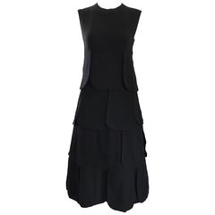 1960s Pierre Cardin Haute Couture Space Age Mod Black Wool Vintage 60s Dress 5