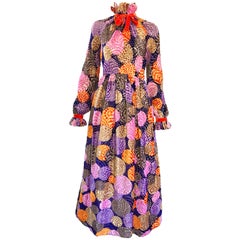 1970s Geoffrey Beene Silk Cut - Out Velvet Polka Dot Vintage 70s Maxi Dress