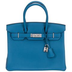 New in Box Hermès 30cm Blue Cobalt Birkin Bag