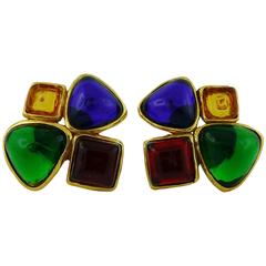 Chanel Vintage 1991 Gripoix Multicolored Glass Clip-On Earrings 2
