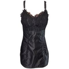 Vintage S/S 1992 Dolce & Gabbana Black Lace Corset Bustier Top & High Waisted Mini Skirt