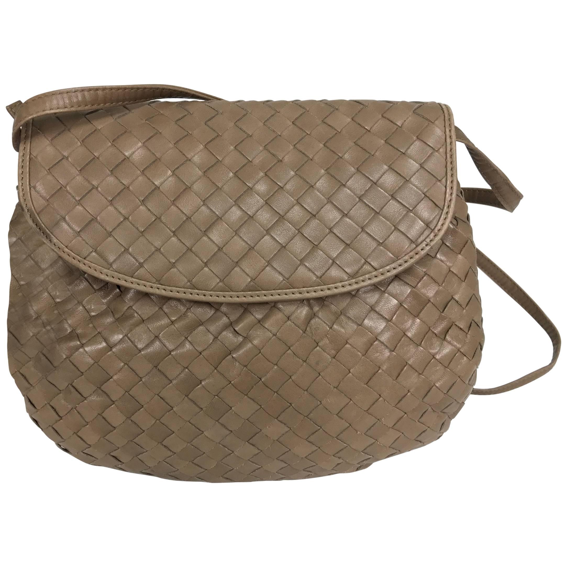 Bottega Veneta Intrecciato cocoa leather shoulder clutch handbag 1980s NWT